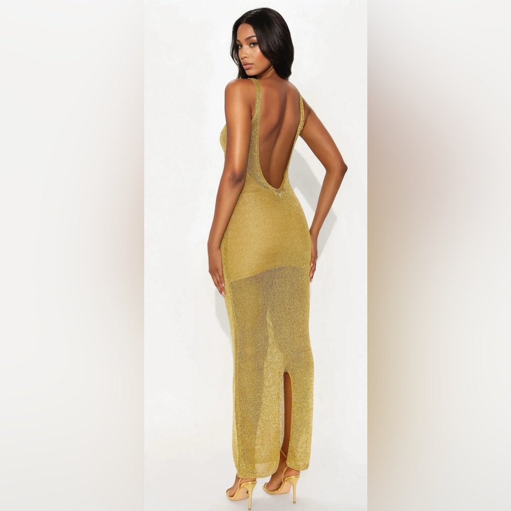 Sale!!! Fashion Nova Glittering Gold Maxi Dress - Picture 4 of 6